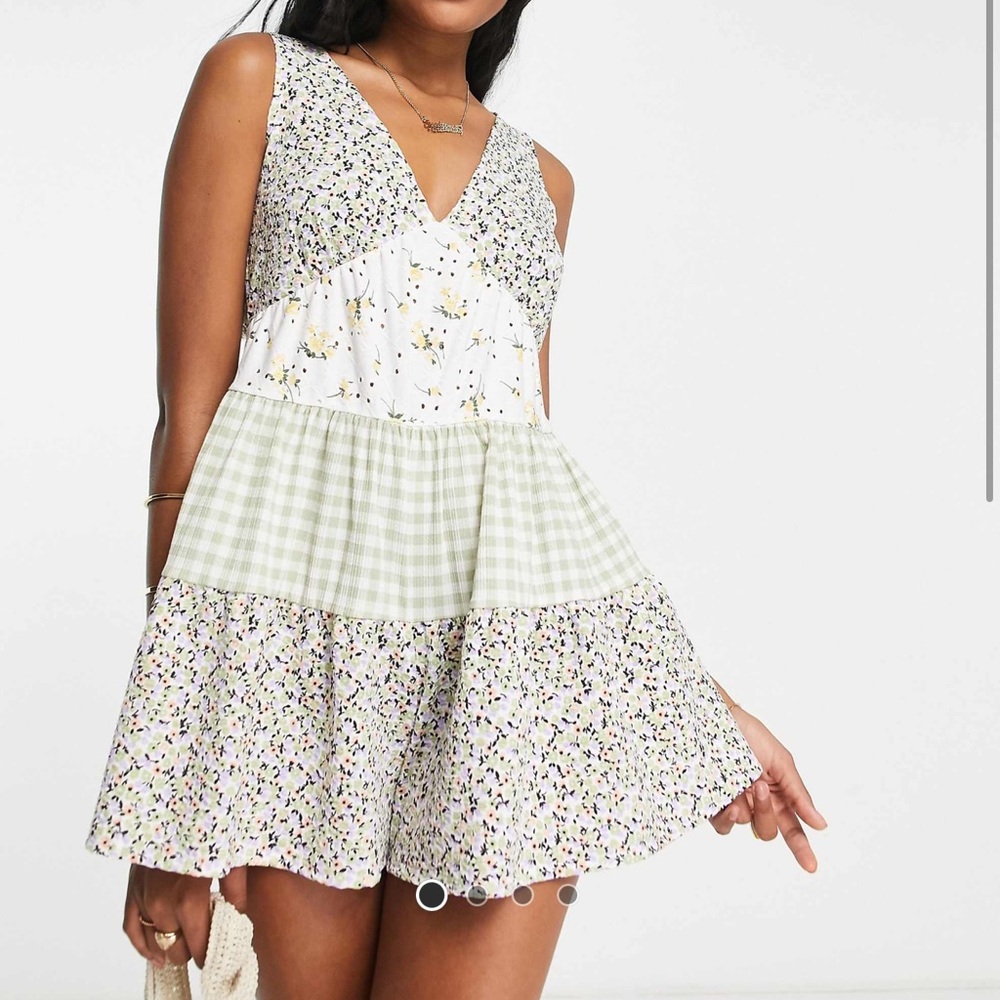 Floral and Gingham Tiered Romper